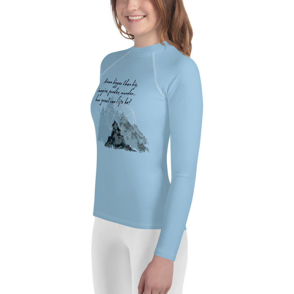 Dream Bigger Haiku With Mountains on Youth Rash Guard