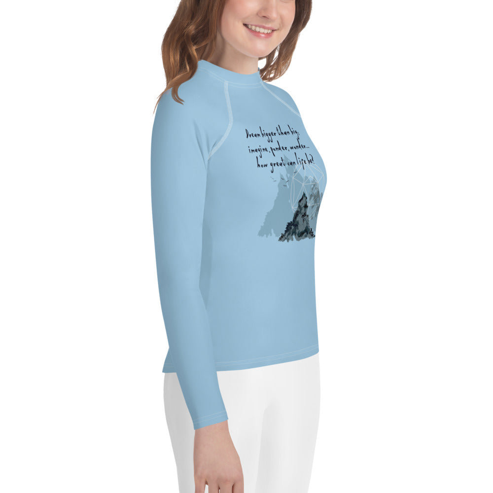 Dream Bigger Haiku With Mountains on Youth Rash Guard