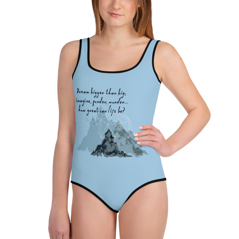 Dream Bigger Haiku With Mountains on Youth One-Piece Swimsuit