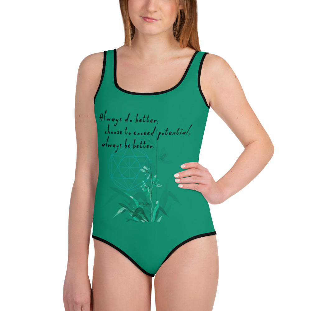 Always Better Haiku With Lilies on Youth One-Piece Swimsuit