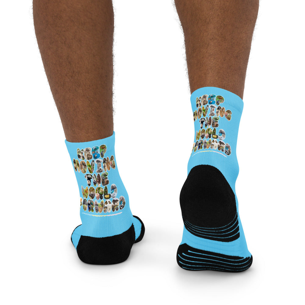 Baby Animals Keep Moving The World Forward In Blue on Ankle Socks