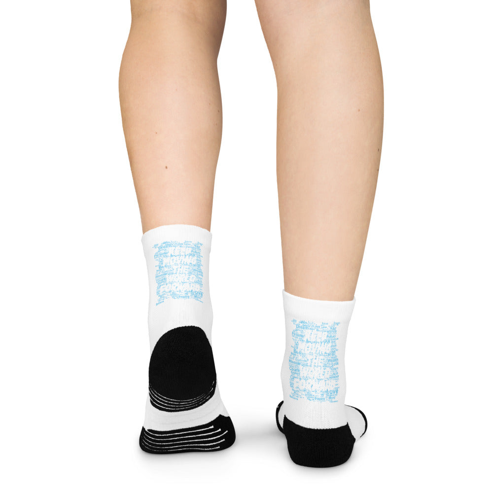 Word Clouds To Keep Moving The World Forward Through Blue Word Sky on Ankle Socks