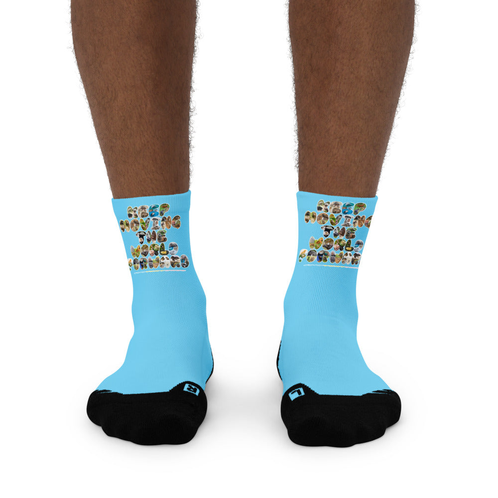 Baby Animals Keep Moving The World Forward In Blue on Ankle Socks