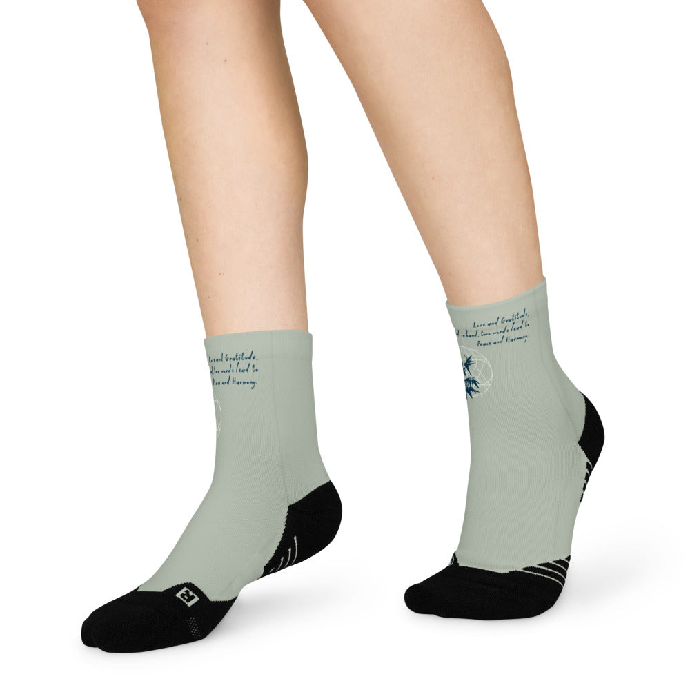 Love Gratitude Peace Harmony Haiku With Bamboo on Ankle Socks