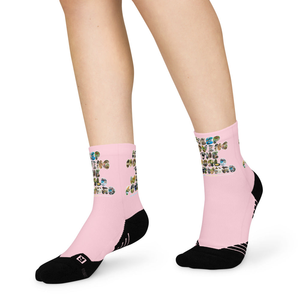 Baby Animals Keep Moving The World Forward In Pink on Ankle Socks