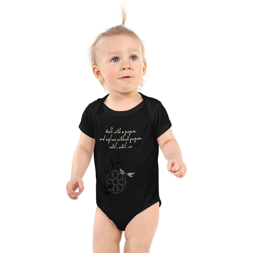 Walk With A Purpose Haiku With Dragonfly on Baby Short Sleeve Bodysuit