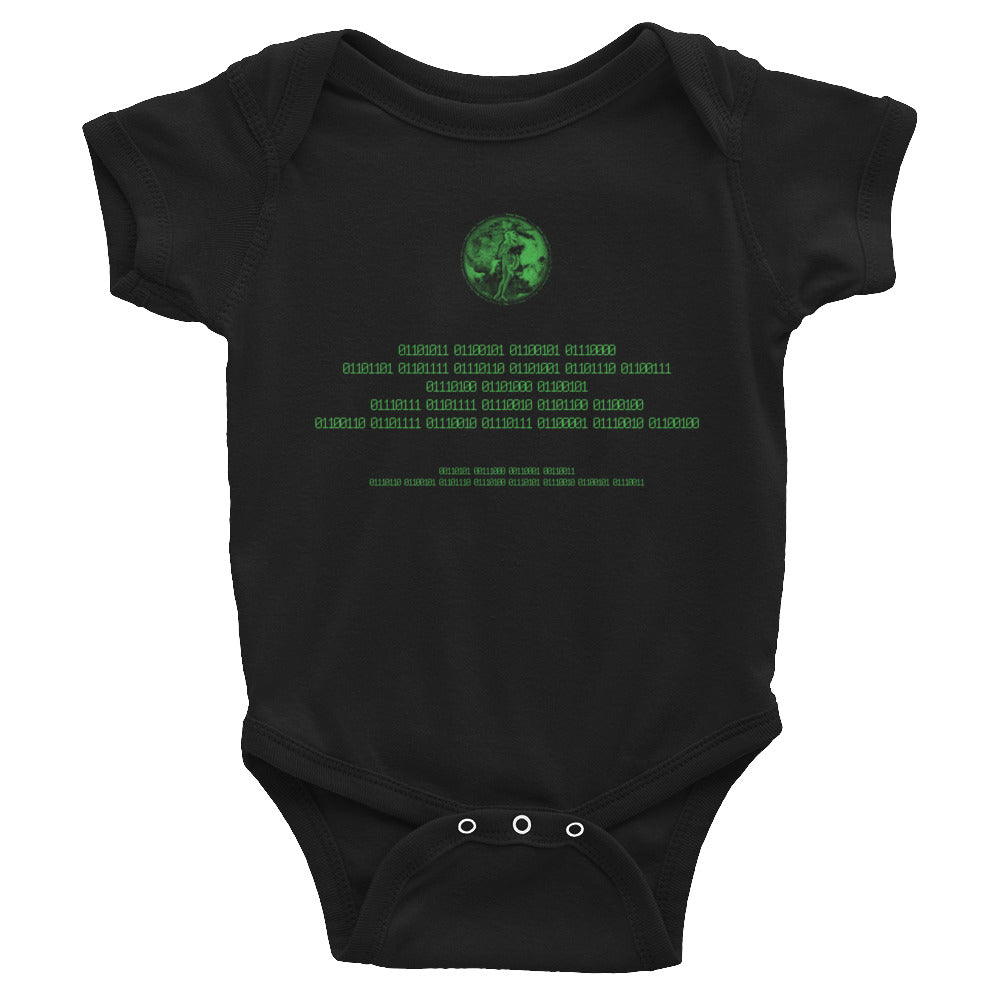 Binary Instructions To Keep Moving The World Forward With Venusian Earth In Green on Baby Short Sleeve Bodysuit