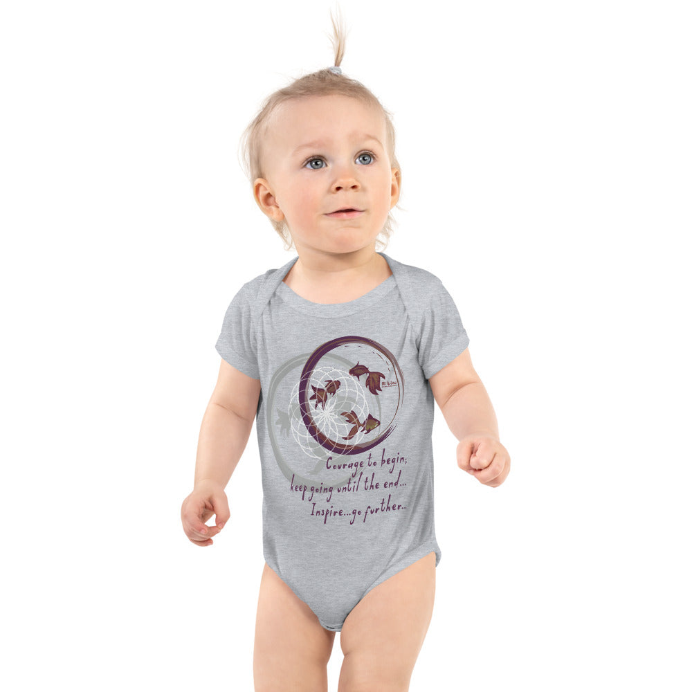 Courage To Begin Haiku With Fish on Baby Short Sleeve Bodysuit