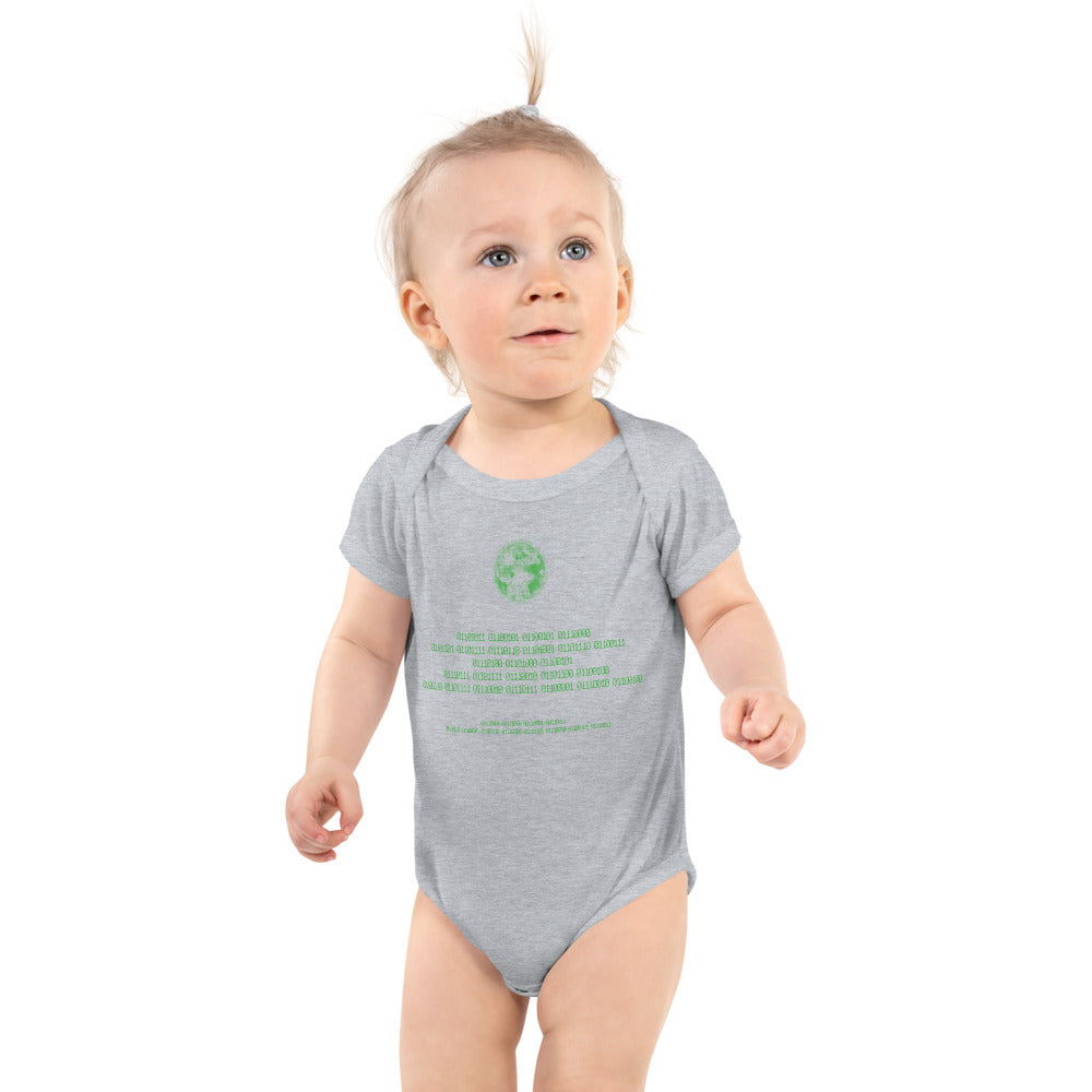 Binary Instructions To Keep Moving The World Forward With Vitruvian Earth In Green on Baby Short Sleeve Bodysuit