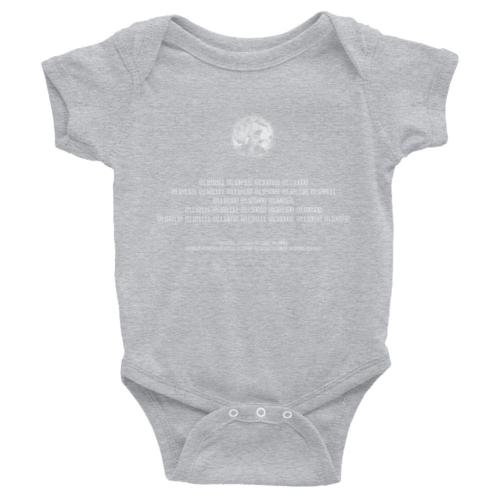 Binary Instructions To Keep Moving The World Forward With Venusian Earth In White on Baby Short Sleeve Bodysuit