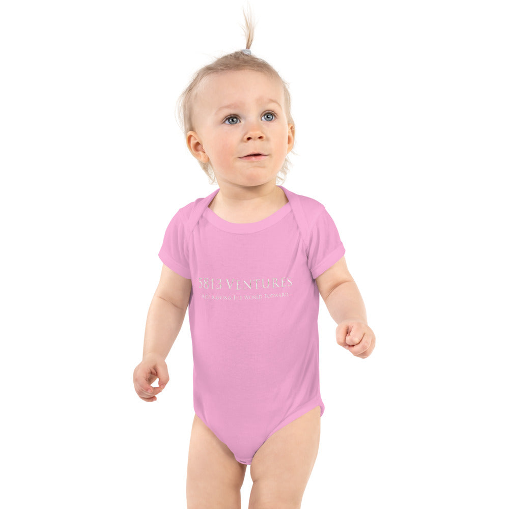 5813 Ventures Logo In Pearl on Baby Short Sleeve Bodysuit