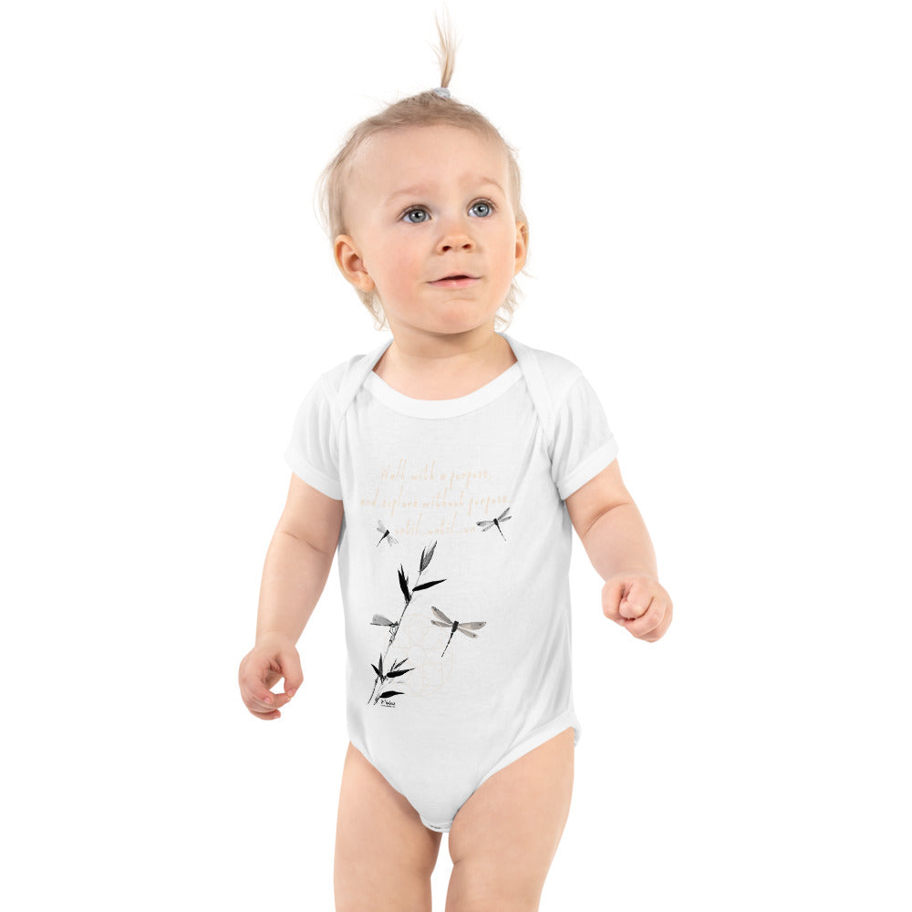 Walk With A Purpose Haiku With Dragonfly on Baby Short Sleeve Bodysuit