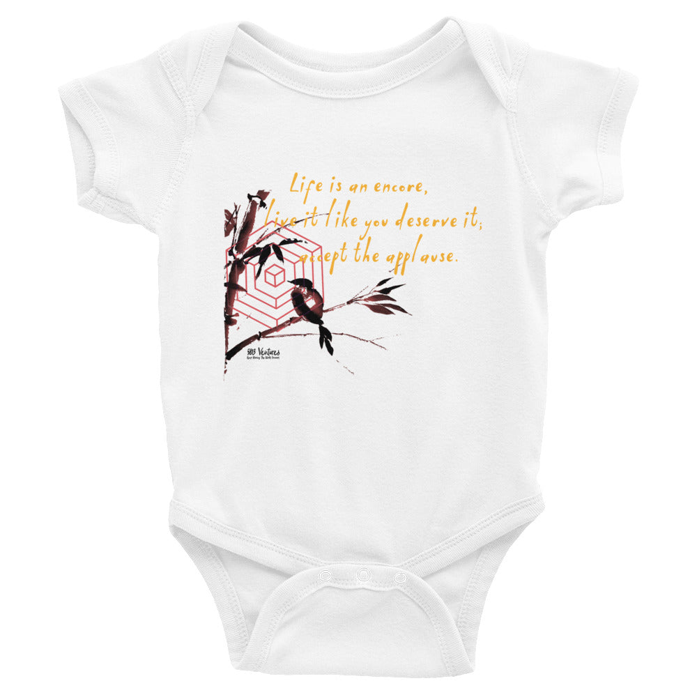 Life Is An Encore Haiku With Wren on Baby Short Sleeve Bodysuit