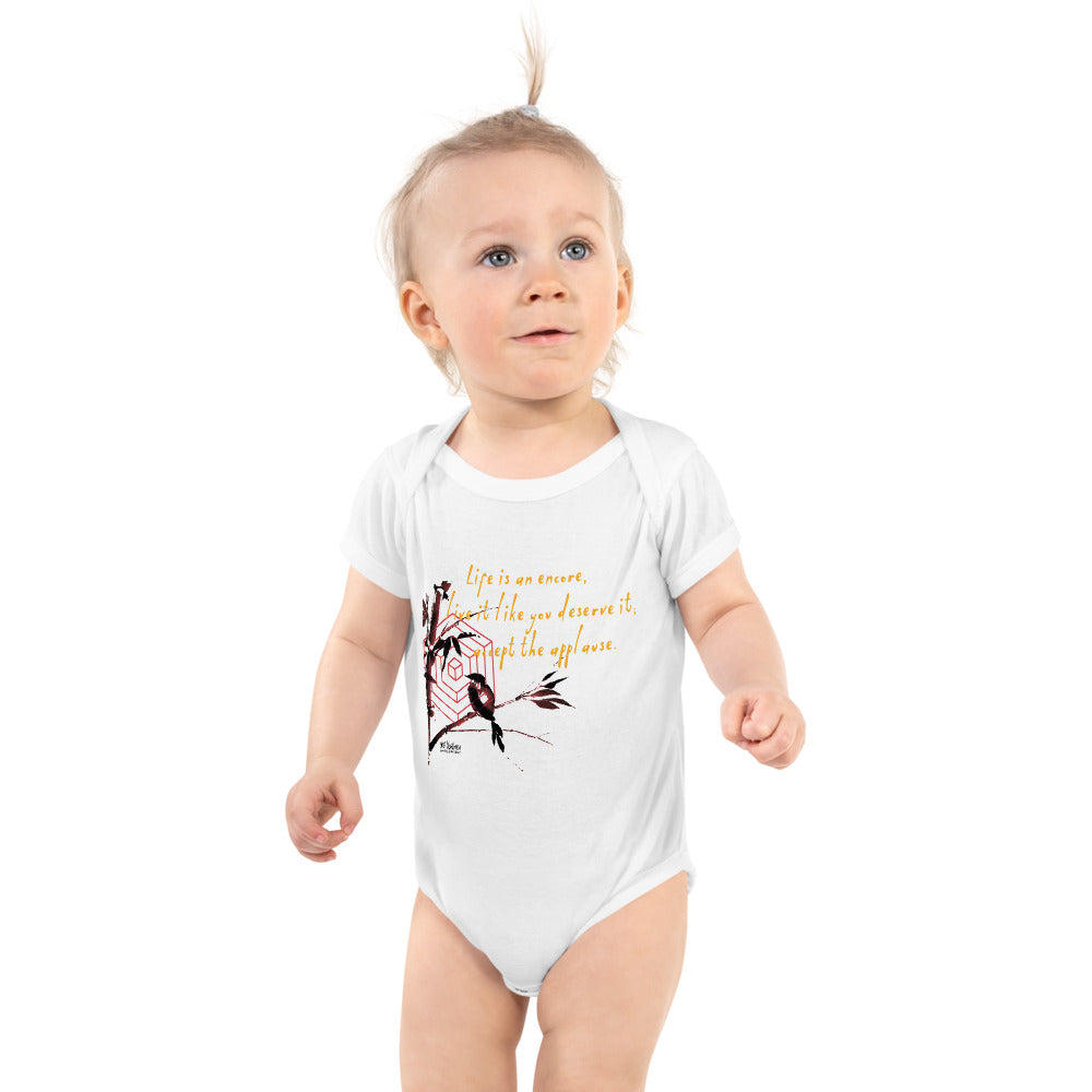 Life Is An Encore Haiku With Wren on Baby Short Sleeve Bodysuit