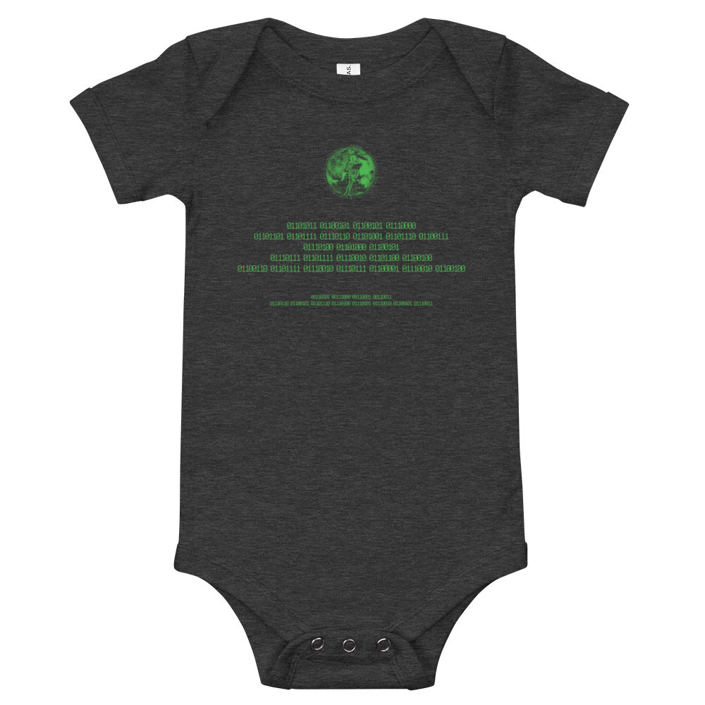 Binary Instructions To Keep Moving The World Forward With Venusian Earth In Green on Baby Short Sleeve Onesie