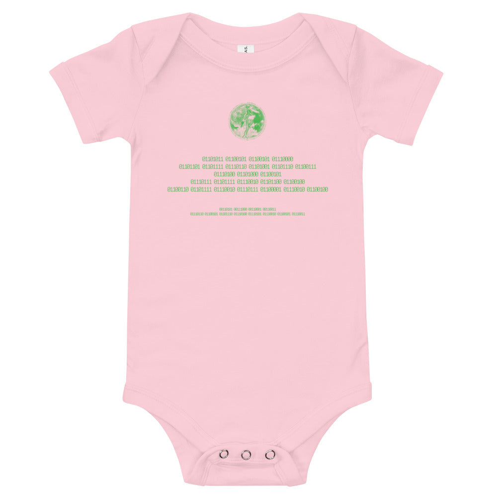 Binary Instructions To Keep Moving The World Forward With Venusian Earth In Green on Baby Short Sleeve Onesie