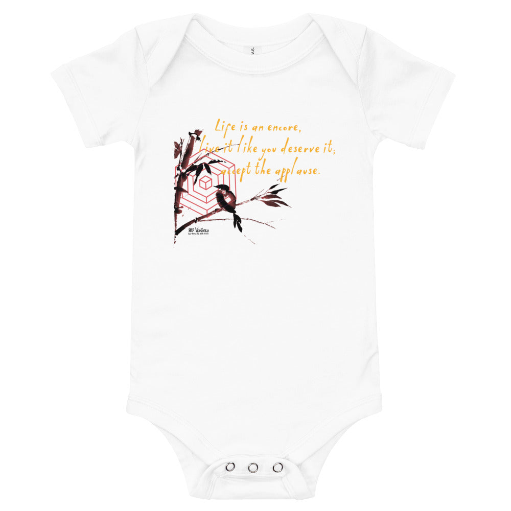 Life Is An Encore Haiku With Wren on Baby Short Sleeve Onesie