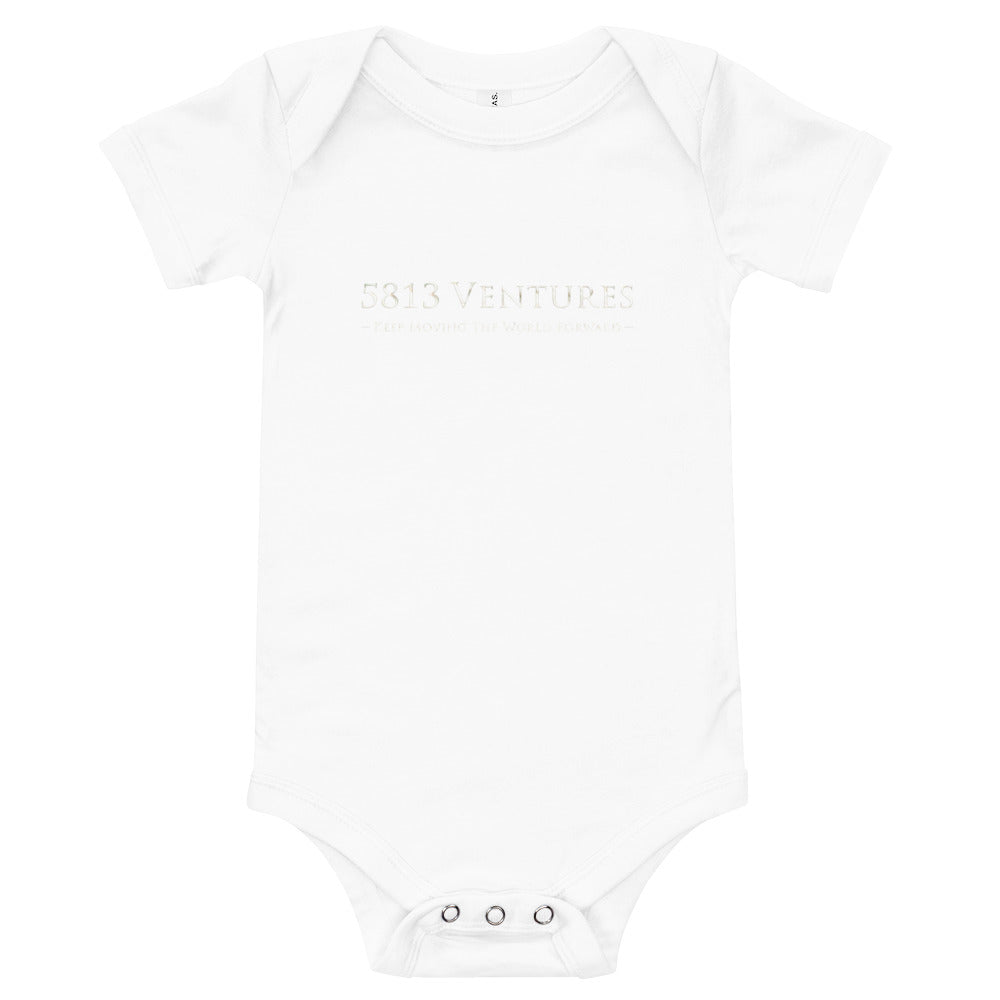 5813 Ventures Logo In Pearl on Baby Short Sleeve Onesie