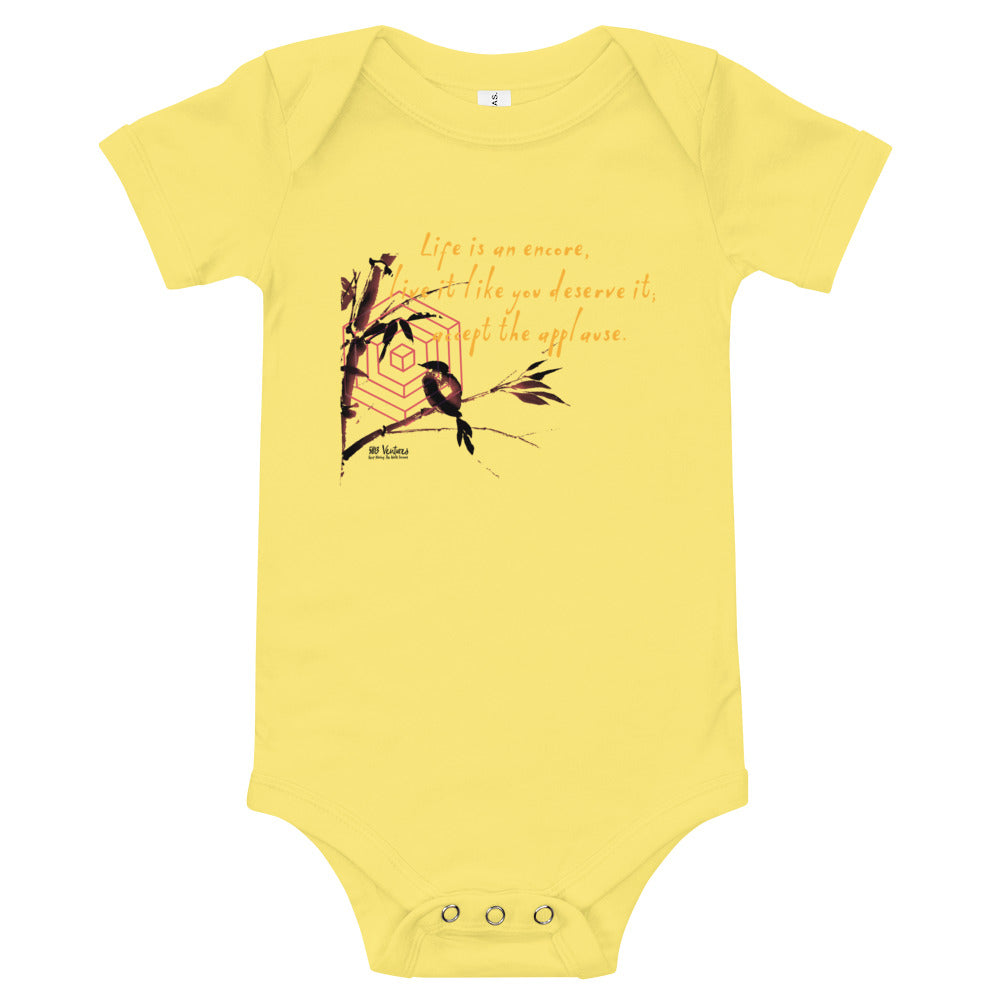 Life Is An Encore Haiku With Wren on Baby Short Sleeve Onesie