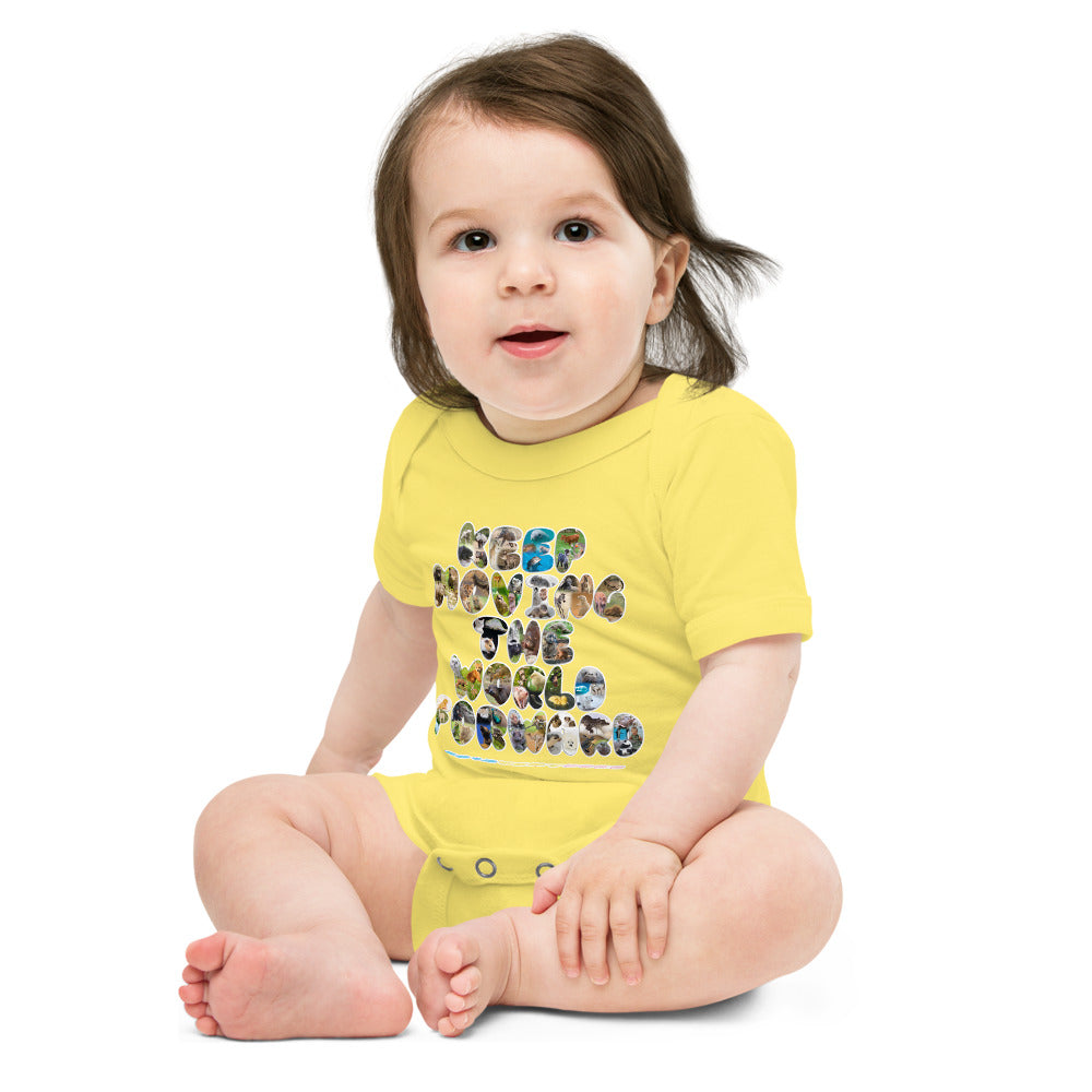 Baby Animals Keep Moving The World Forward on Baby Short Sleeve Onesie