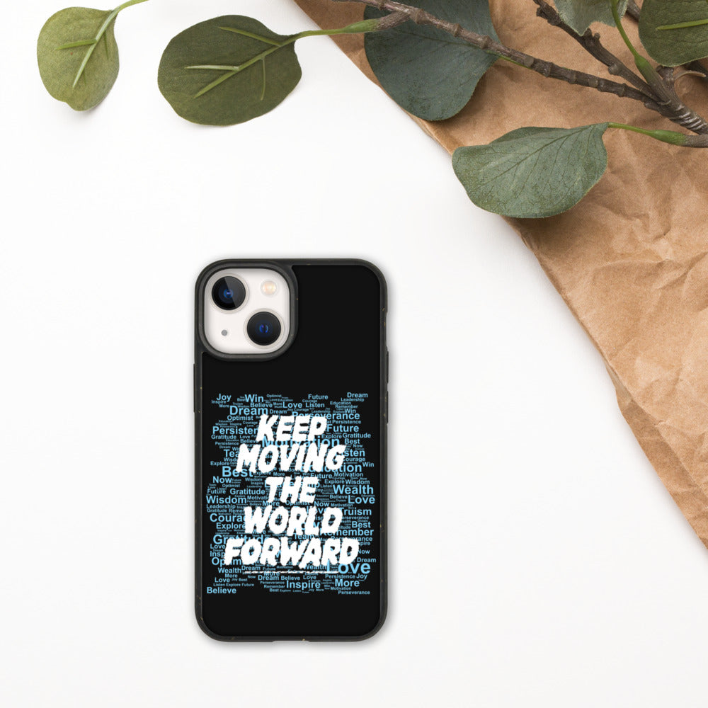 Word Clouds To Keep Moving The World Forward Through Black And Blue on Biodegradable iPhone Case