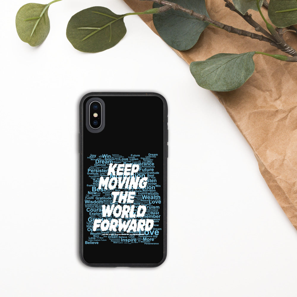 Word Clouds To Keep Moving The World Forward Through Black And Blue on Biodegradable iPhone Case