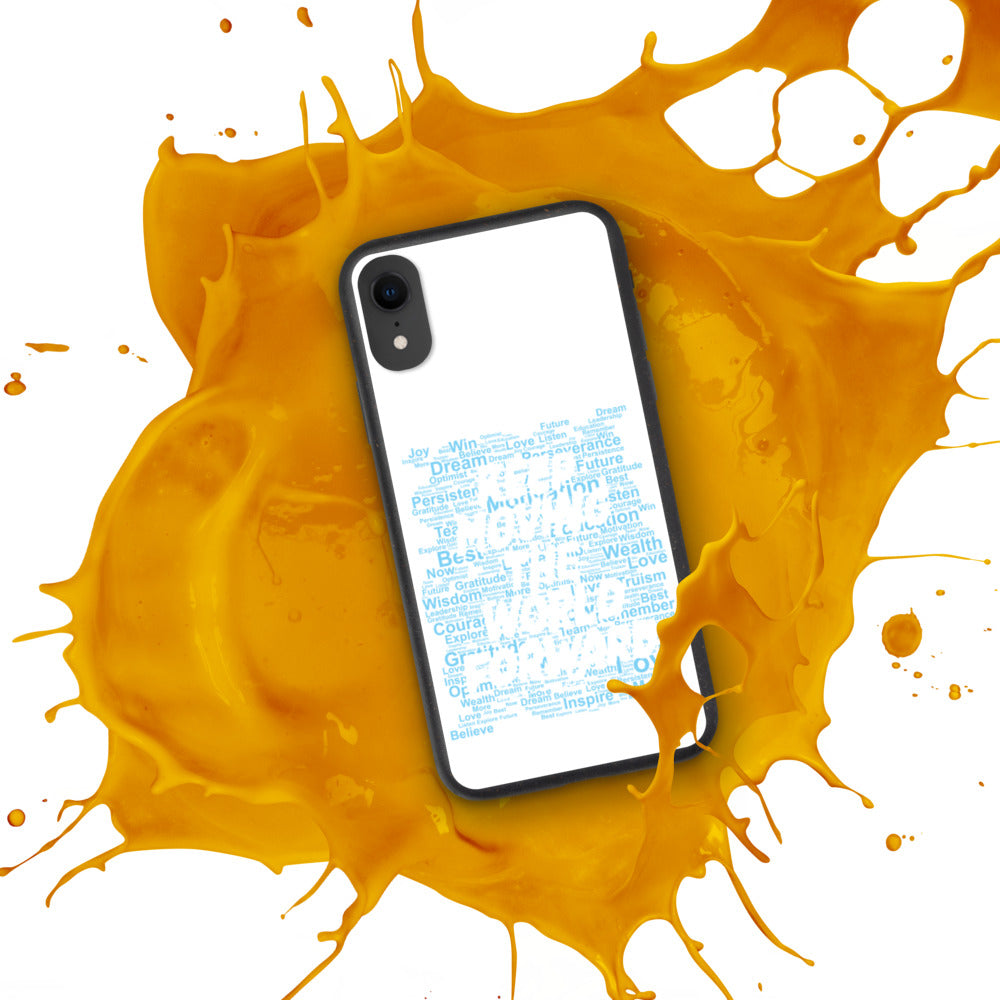 Word Clouds To Keep Moving The World Forward Through Blue Word Sky on Biodegradable iPhone Case