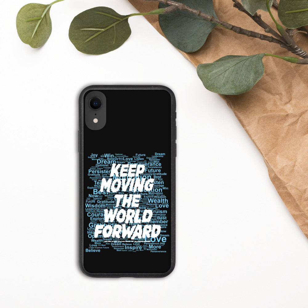 Word Clouds To Keep Moving The World Forward Through Black And Blue on Biodegradable iPhone Case