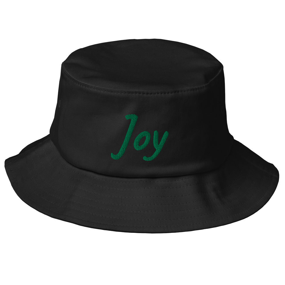 Joy In Emerald Embroidery on Old School Bucket Hat