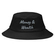 Money & Wealth In Silver Embroidery on Old School Bucket Hat