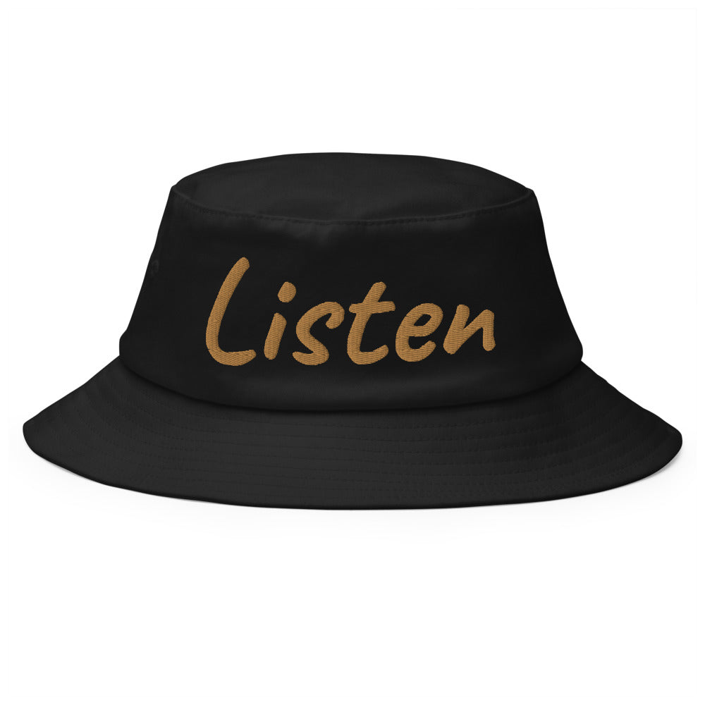 Listen In Copper Embroidery on Old School Bucket Hat