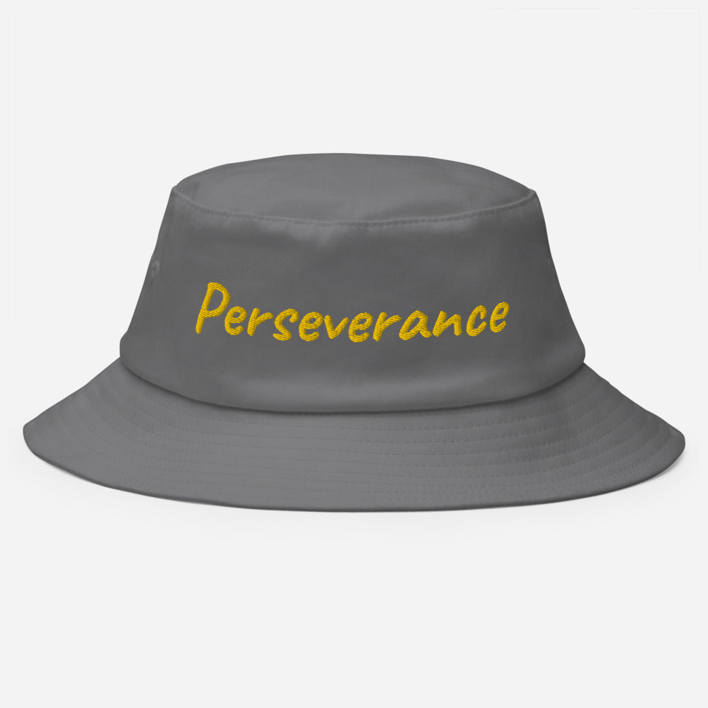 Perseverance In Gold Embroidery on Old School Bucket Hat