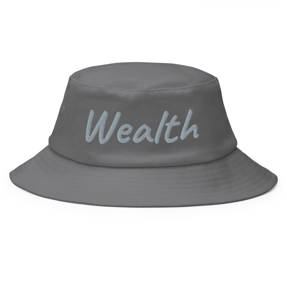 Wealth In Silver Embroidery on Old School Bucket Hat