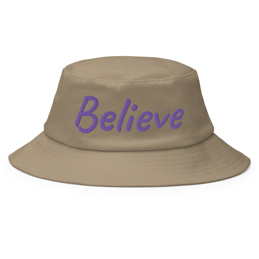 Believe In Amethyst Embroidery on Old School Bucket Hat