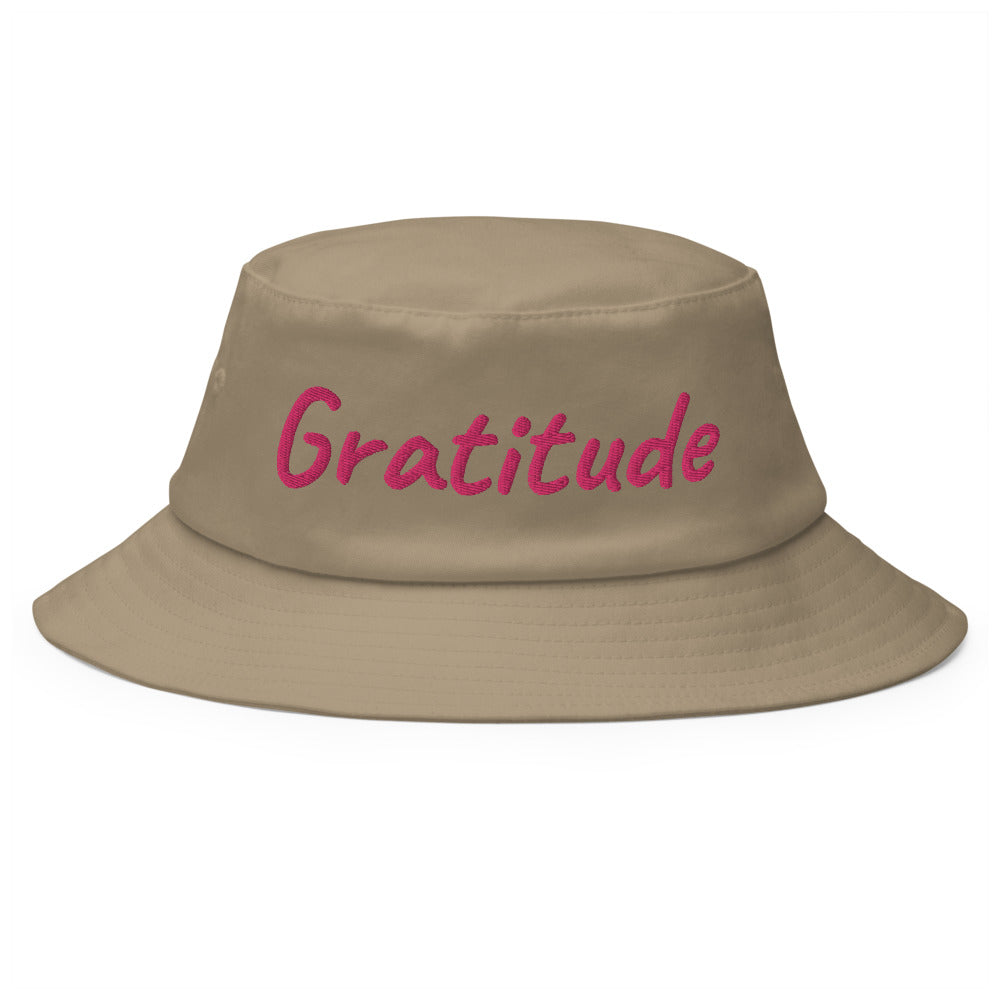 Gratitude In Star Rose Quartz Embroidery on Old School Bucket Hat