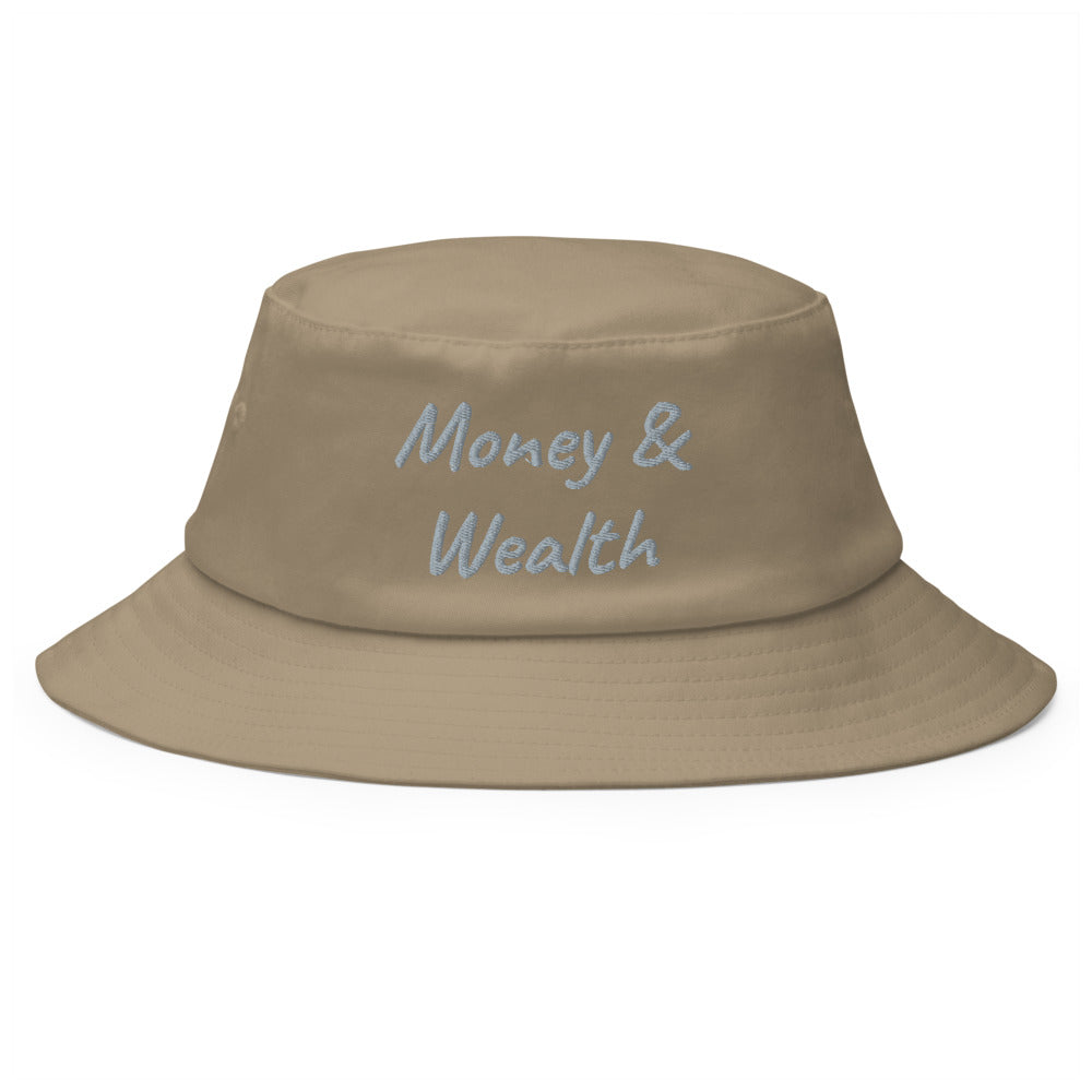 Money & Wealth In Silver Embroidery on Old School Bucket Hat