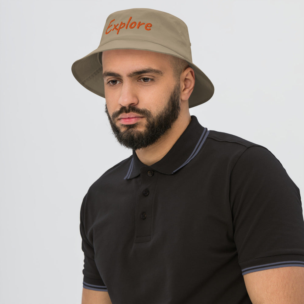 Explore In Amber Embroidery on Old School Bucket Hat