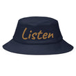 Listen In Copper Embroidery on Old School Bucket Hat