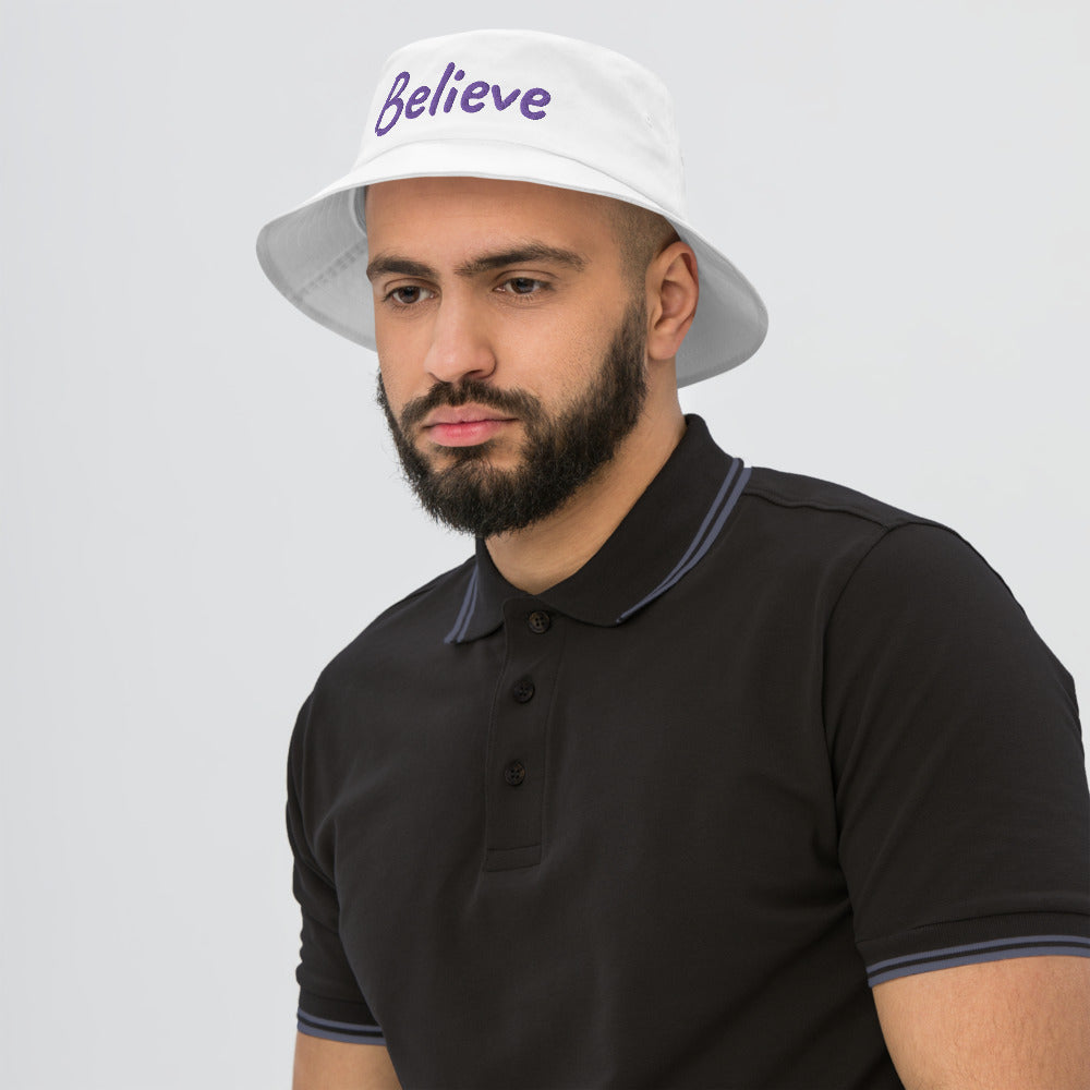 Believe In Amethyst Embroidery on Old School Bucket Hat