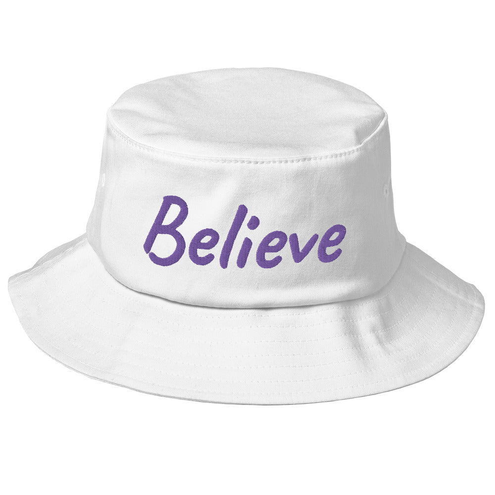 Believe In Amethyst Embroidery on Old School Bucket Hat