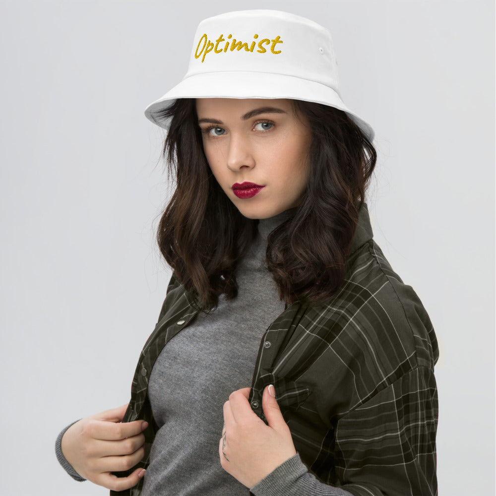 Optimist In Gold Embroidery on Old School Bucket Hat