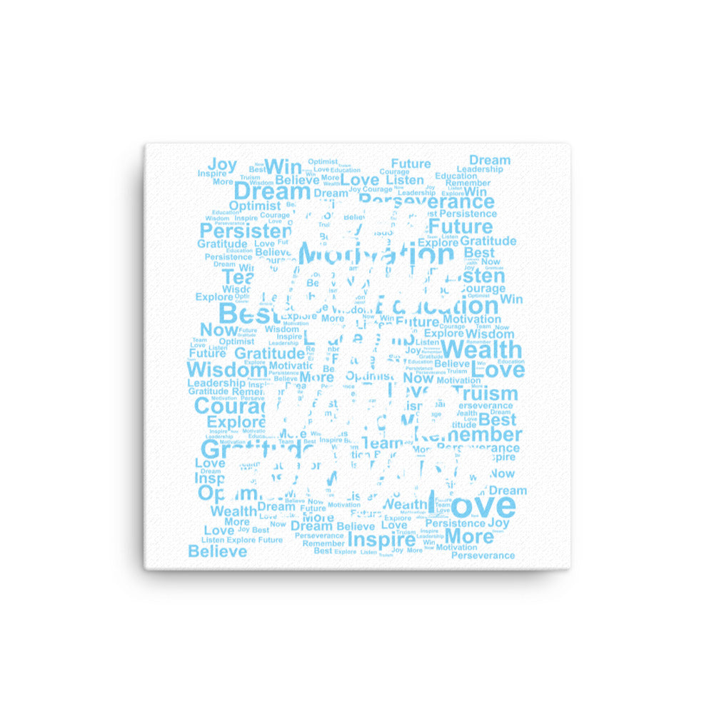 Word Clouds To Keep Moving The World Forward Through Blue Word Sky on Canvas Print