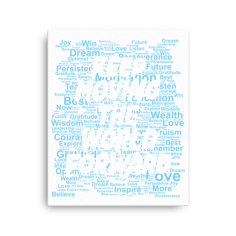 Word Clouds To Keep Moving The World Forward Through Blue Word Sky on Canvas Print