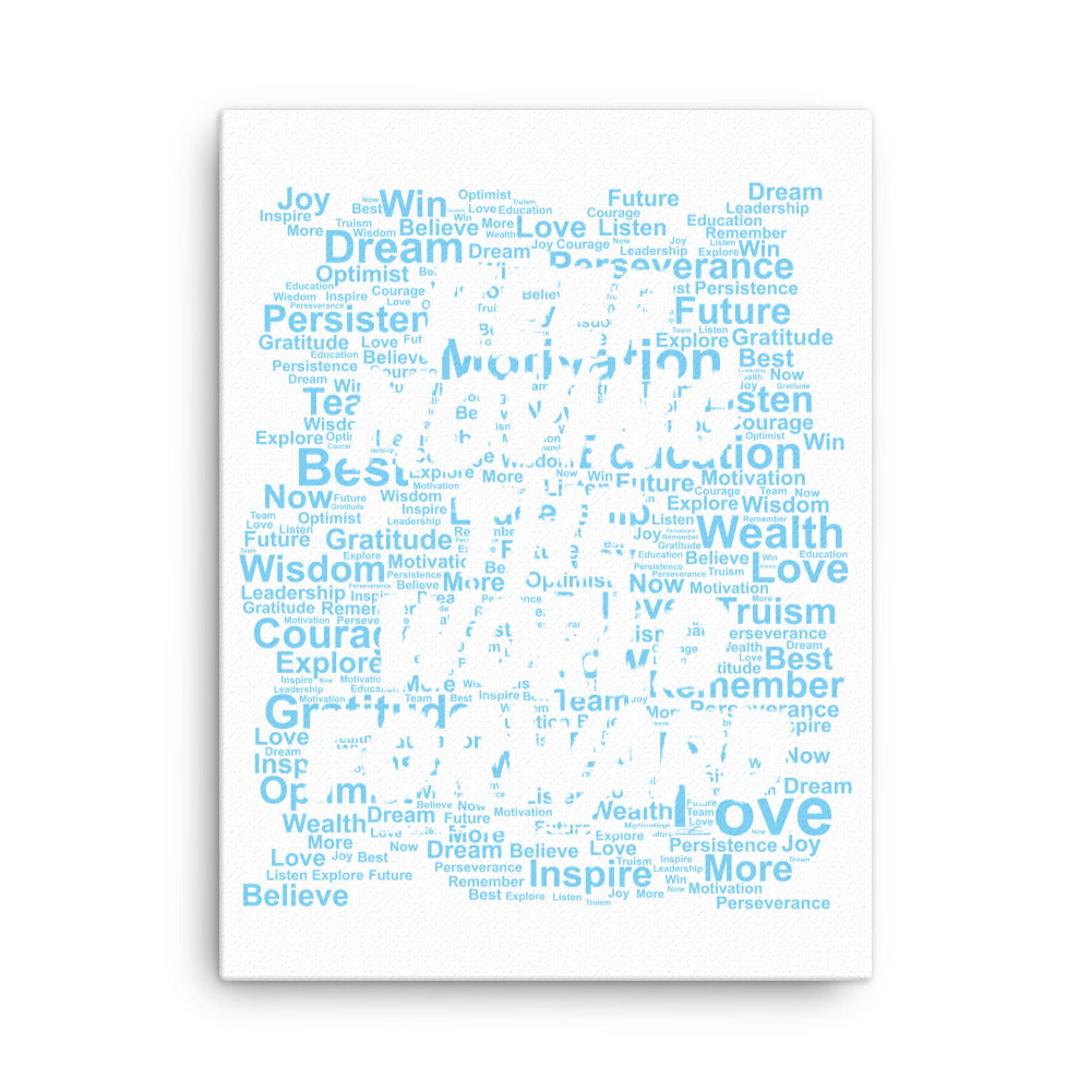 Word Clouds To Keep Moving The World Forward Through Blue Word Sky on Canvas Print