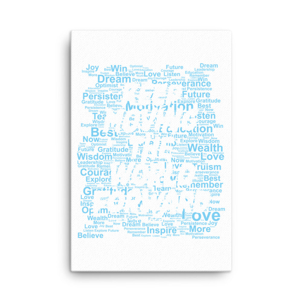 Word Clouds To Keep Moving The World Forward Through Blue Word Sky on Canvas Print