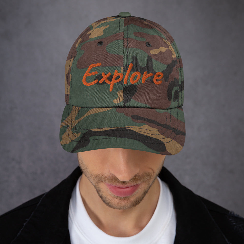 Explore In Amber Embroidery on Classic Dad Hat