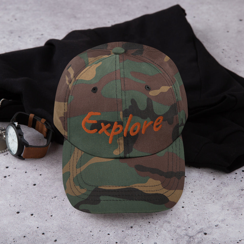 Explore In Amber Embroidery on Classic Dad Hat