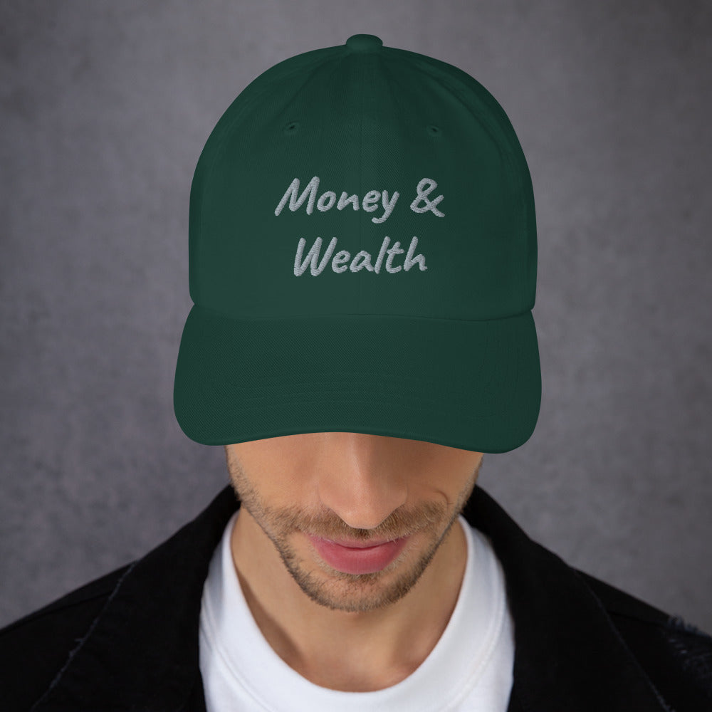 Money & Wealth In Silver Embroidery on Classic Dad Hat