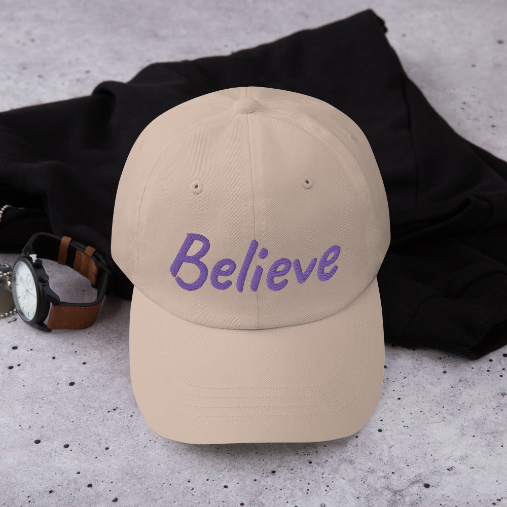 Believe In Amethyst Embroidery on Classic Dad Hat