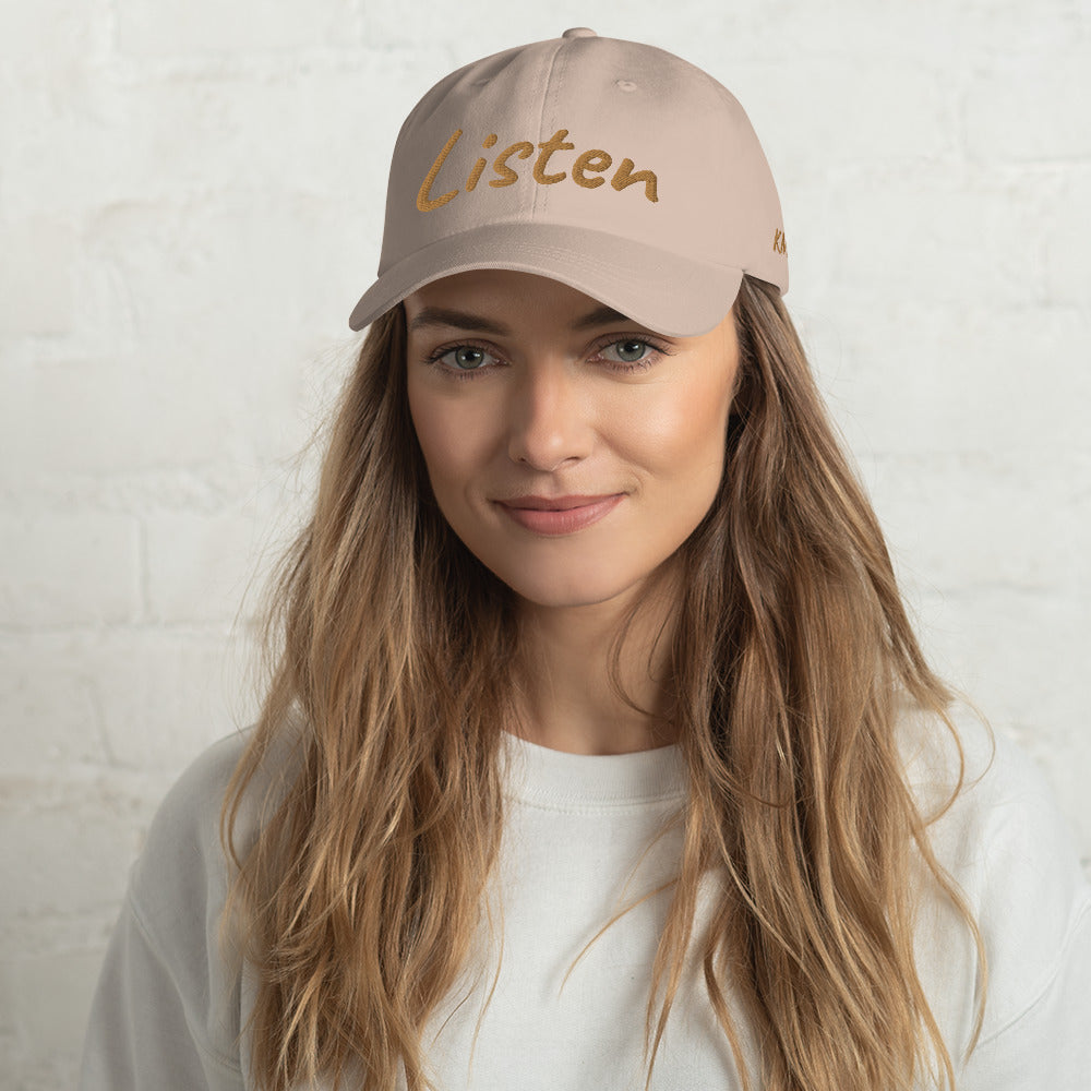 Listen In Copper Embroidery on Classic Dad Hat